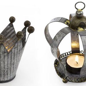 King & Queen Crowns Tea Light Candle Holder Set